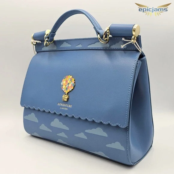 Loungefly Disney Pixar Up Carl & Ellie Clouds Blue Crossbody Bag Purse New - Picture 3 of 6